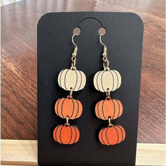 Halloween Pumpkin 3 Tiered Ombré Fall Dangle Drop Earrings - Picture 1 of 1